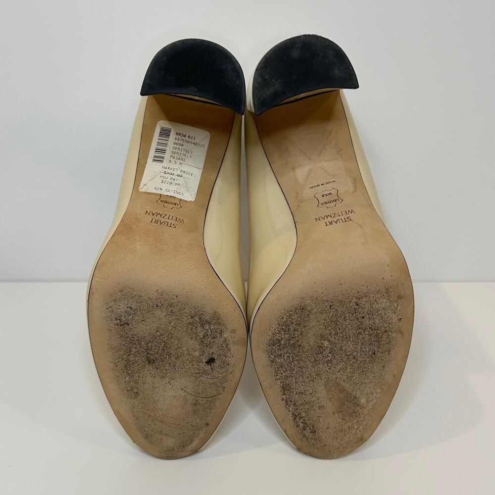 Stuart Weitzman Nude Patent Peep Toe Block Heel Pumps Spritely Size 8.5 M Spain - Picture 9 of 15